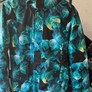 The North Face Teal and Black Floral Jacket